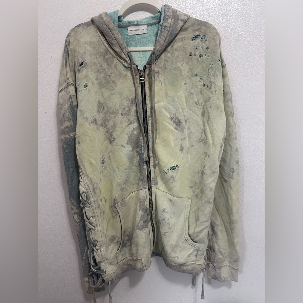 Faith Connexion Tie-Dye Hoodie Jacket - Gray and Cream